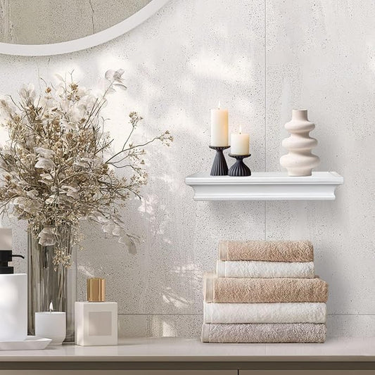 AHDECOR White Floating Shelves Wall Mounted, Deeper Wall Storage Shelf for Home Décor, Super Sturdy, Easy to Install, 12” Wide, 7.75” Deep