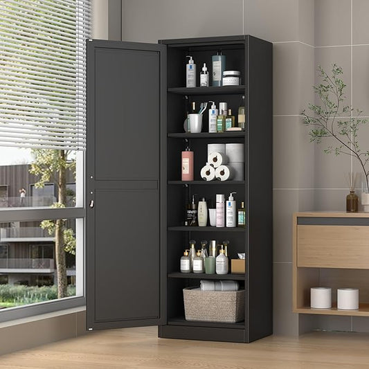 Ckzbx Metal Locker Tall Narrow Storage Cabinet, 67" H Locking Tool File Cabinets Snack Locker Organizer for School Classroom,Bedroom,Gym Home Office,Entryway and Hallway (20" W 1Door Black)