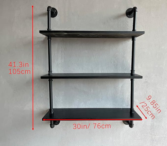 HDDFER Industrial Pipe Shelf Shelving Bookcase, Wall Mounted Rustic Bookshelf, Floating Bookshelves for Wall,Retro Wood Metal Pipe Industrial Shelves for Living Room