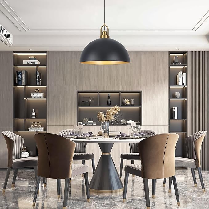 Matte Black Dome Pendant Light 19.68" Large Farmhouse Chandelier Adjustable Metal Hanging Lighting Fixture for Kitchen Island Bedroom Dining Room and Restaurant