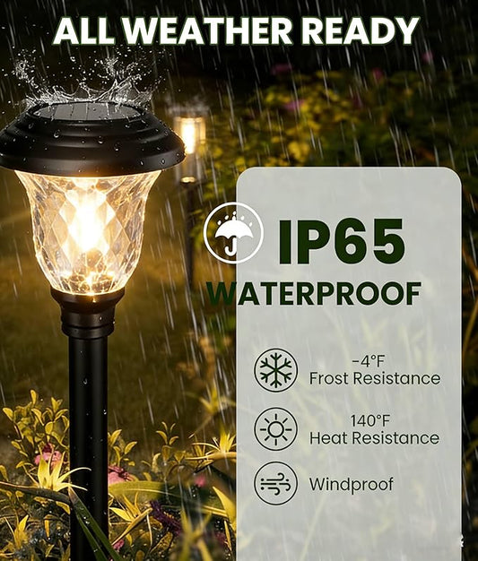 BEAU JARDIN 8 Pack Solar Pathway Lights Outdoor Solar Powered Light Waterproof Glass High Lumen for Garden Landscape Path Yard Walkway Patio Driveway Outside White Color Changing Black