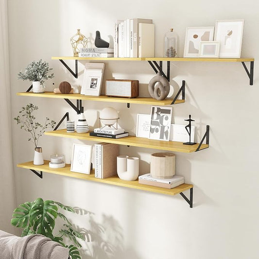 Acovy Floating Shelves with Black Metal Brackets Set of 2,30" Wx8 D Wall Mounted Shelves Floating Bookshelf,Hanging Storage Shelf for Living Room,Bedroom,Bathroom,Office,Oak
