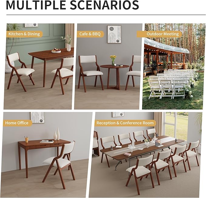 YOPTO Folding Wooden Chairs Set of 2 with Padded Seat,Portable Dining Chairs W/Ergonomically Designed Back and Cushion,for Dining Room,Restaurant,Kitchen,Office