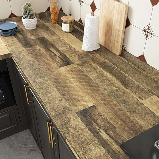 WESTICK Brown Wood Counter Top Peel and Stick Waterproof Wood Contact Paper for Countertops Self Adhesive Wooden Wallpaper Rustic Wooden Vinyl Countertop Wrap for Tables Kitchen Cabinets 15.8" x 78"