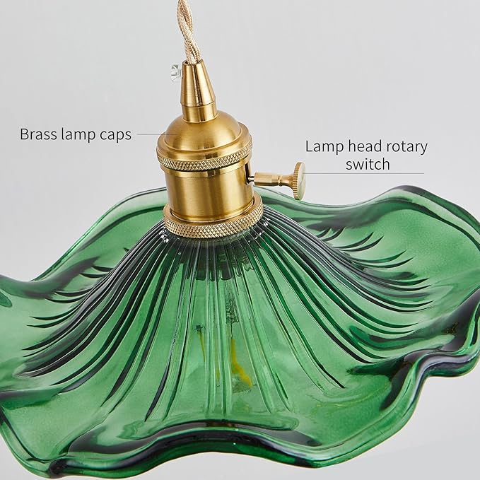 Pendant Light Fixture Glass Hanging Light Flower Light Fixture Pendant Lights Modern Lighting Bedroom Kitchen Island Hallway Bathroom Green Wave Style