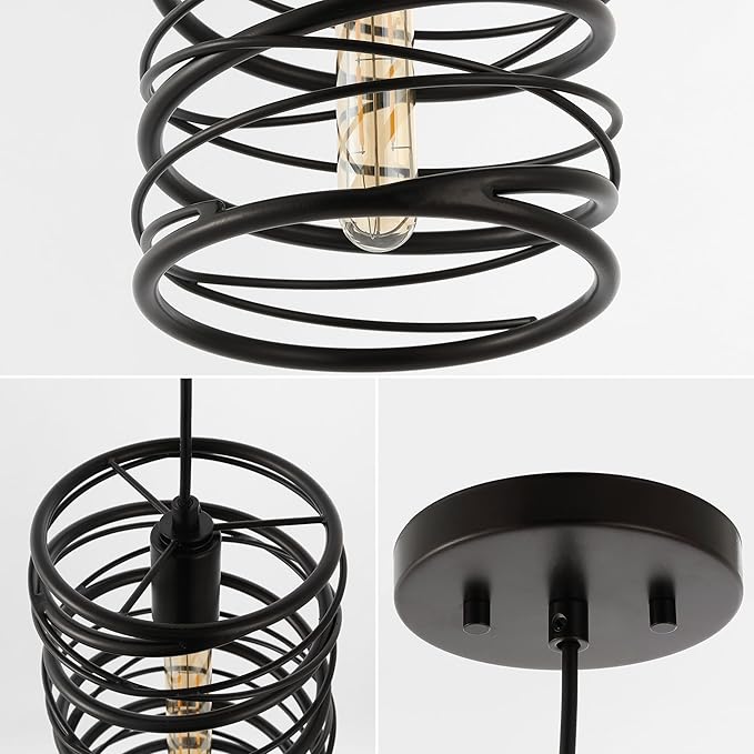 JONATHAN Y 7.25" Oil Rubbed Bronze Modern Iron Spiral LED Pendant Light for Kitchen Island, Glam Hanging Ceiling Fixture for Bedroom Dining Room, Metal Painting Shade, LED Bulb Included (JYL7910B)