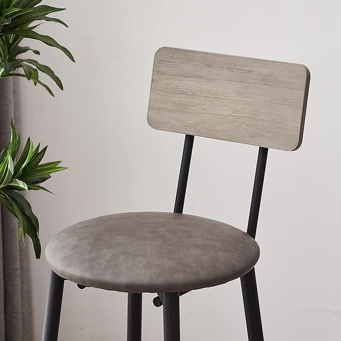 Gray Round Bar Stool Set with Shelf, Counter Height Stools for Kitchen Island, Breakfast Bar, Home Decor, Kitchen Island Stools with Table, Kitchen Table for Small Spaces, Breakfast Nook Dining Tables
