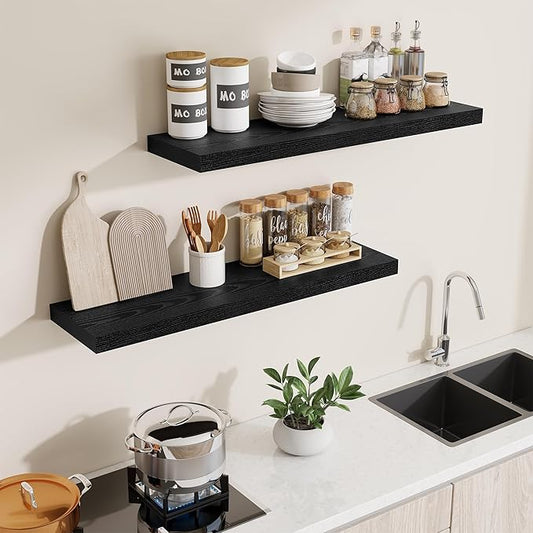Dreamland 40 Inch Long Floating Shelves in White,9.3 Inch Deep Floating Shelf for Wall,Large Display & Storage Shelf, Wall Shelf for Bathroom Bedroom Living Room Kitchen Office,Set of 2