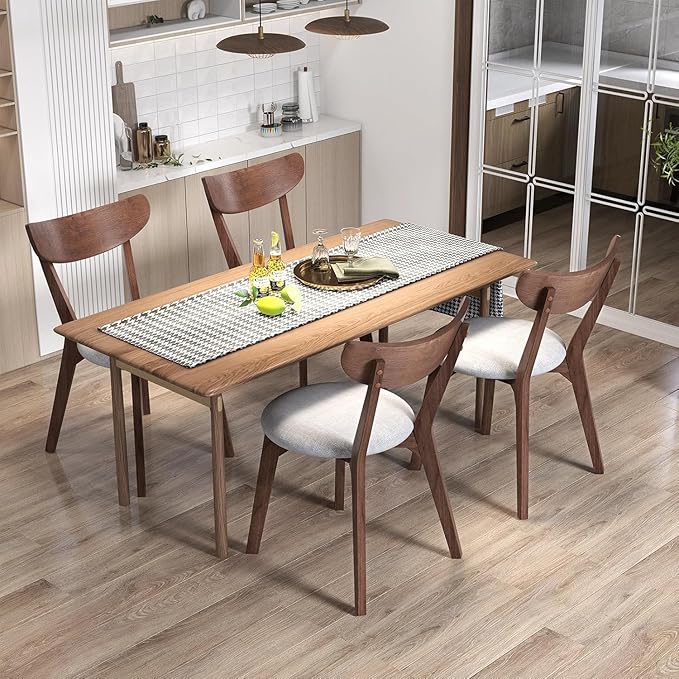 NAFORT Dining Chairs Set of 4 with Curved High Back Soft Cushion, Mid-Century Modern Fabric Upholstered Kitchen & Dining Room Chairs, 4 Kitchen Chairs for Living Room, Restaurant