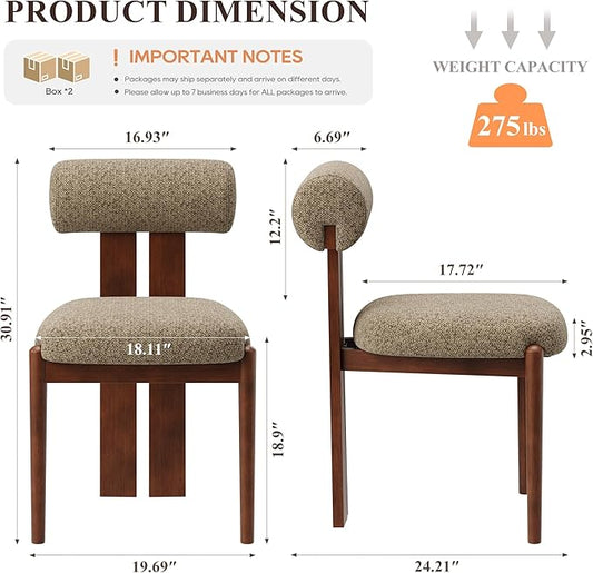 MALOL Modern Wooden Dining Chairs Set of 4, Upholstered Fabric Kitchen Chairs with Sculptural Backrest, Mid-Century Farmhouse Dining Room Chairs with Solid Wood Legs, Camel