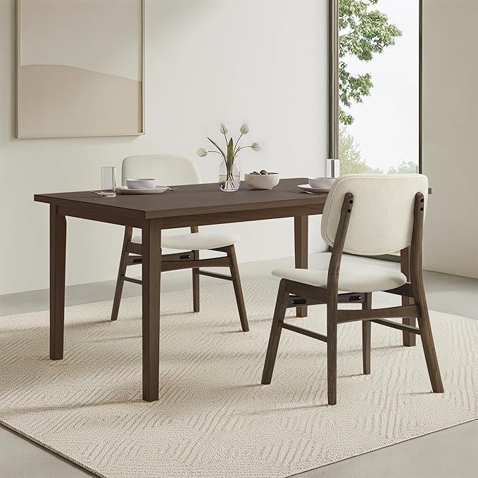 KISLOT Wooden Dining Chairs Set of 6, Upholstered Modern Dining Room Chairs, Mid Century Solid Oak Wood Kitchen Chairs for Living Room, Restaurant, Farmhouse (Cream Fabric & Walnut Color)
