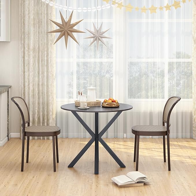 Giantex 36" Round Dining Table for 4, Farmhouse Kitchen Table with Rubber Wood Legs, Adjustable Foot Pads, Dining Room Tables for Dinette, Small Space, Dinner, Living Room, Restaurant