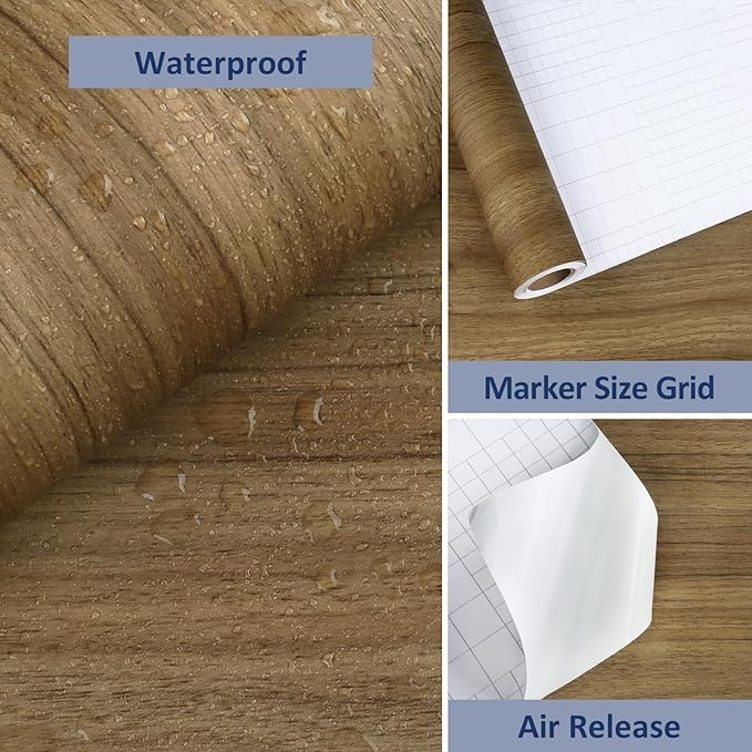 WESTICK 24" x 394" Peel and Stick Countertops Brown Wood Grain Contact Paper for Cabinets Rustic Wood Peel and Stick Wallpaper Removable Waterproof Wood Contact Paper for Counter Table Kitchen Walls