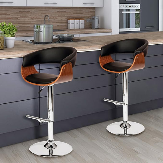 Armen Living Paris Swivel Barstool in Black Faux Leather and Chrome Finish