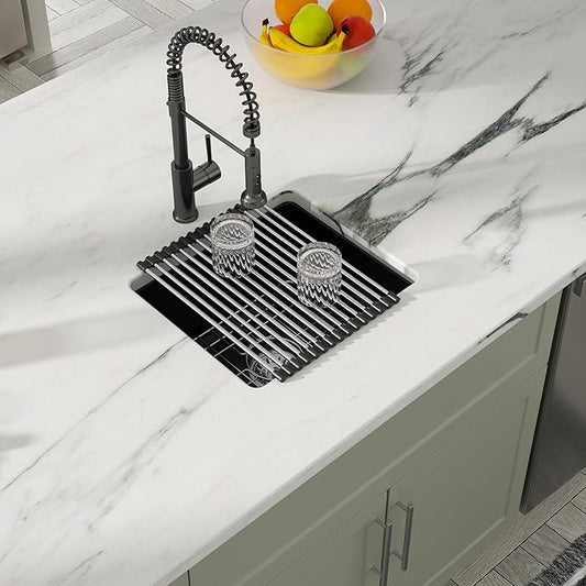 Dcolora Undermount Quartz Composite Prep Sink, 18"x16" Single Bowl Wet Bar Sink, Matte Black Small Kitchen Sink for Island & Bar, Farmhouse Design, #DC-GU7746