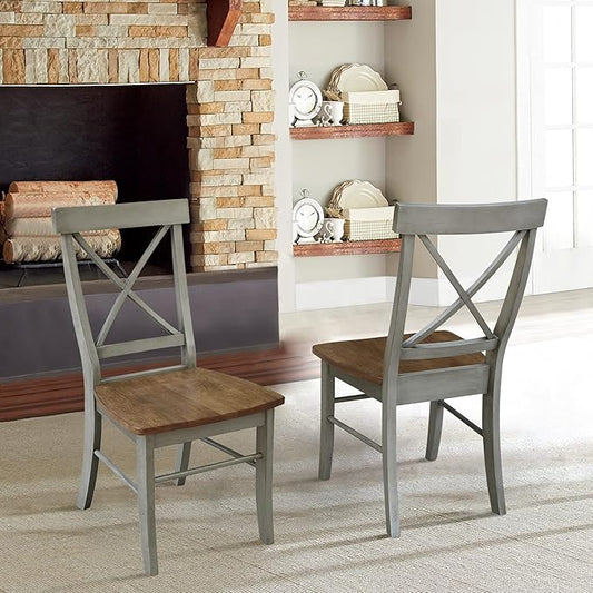Set of Two X-Back Dining Chairs, Distressed Hickory/Stone