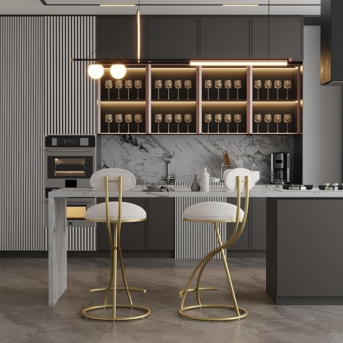 Bar Stools Upholstered Counter Height Barstools for Kitchen Island,Set of 2,Modern PU Leather Dining Chairs with Footrest