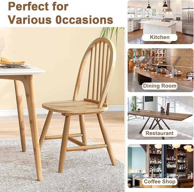 Safeplus 18" Oak Dining Chairs Set of 2, Wood Windsor Chair with Spindle Back for Country Farmhouse Kitchen Island