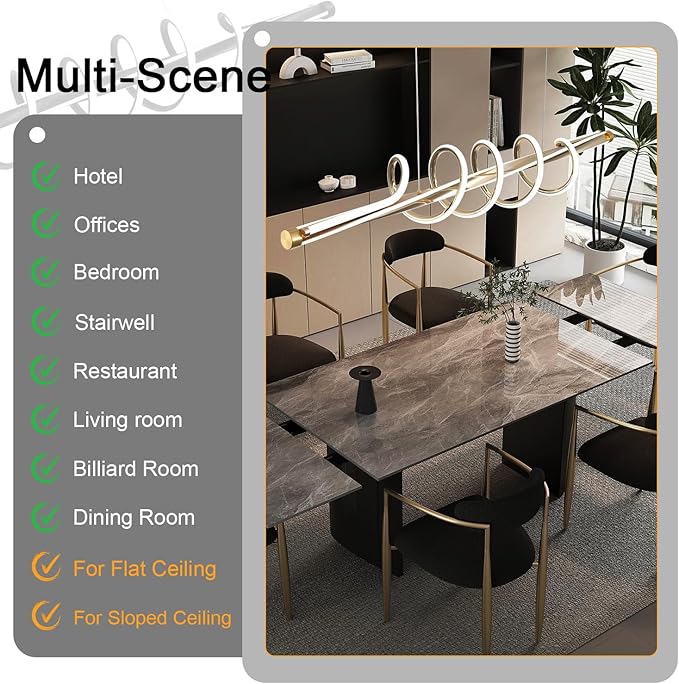Luxury Led Chandelier,Dimmable Modern Chandelier Led Pendant Light,Gold Dining Room Chandelier Light Fixture for Kitchen Island Lighting with Remote