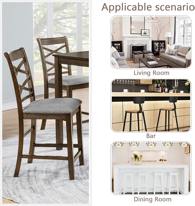 Set of 4 Dining Chairs, Wooden Kitchen Chairs with Padded Cushion, Upholstered Stools for Kitchen Island, Dining Room, Living Room, Easy Assembly (Walnut - Cross-backrest)