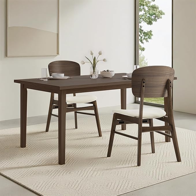 KISLOT Wooden Dining Chairs Set of 6, Upholstered Modern Dining Room Chairs, Mid Century Oak Kitchen Chairs with Ergonomic Wood Backrest for Farmhouse, Restaurant, Café (Cream Fabric & Walnut Color)