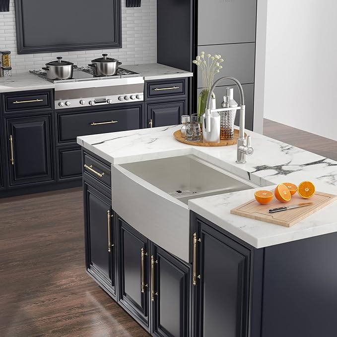 33 Farmhouse Sink Double Bowl - Kichae 33 Inch Apron Front Stainless Steel Double Bowl Low Divided 60/40 Ledge Workstation Handmade Farm Kitchen Sink
