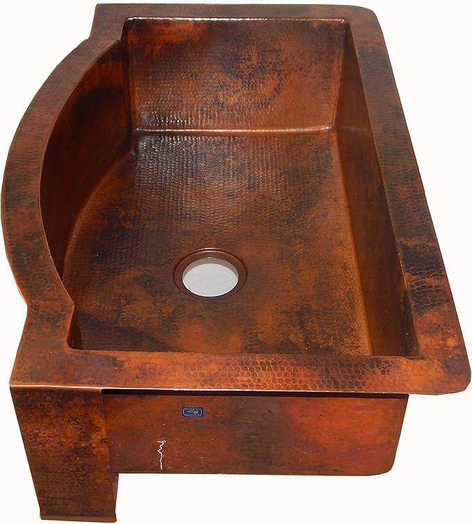 Apron Front Farmhouse Kitchen Single Bowl Mexican Hand Hammered Copper Sink