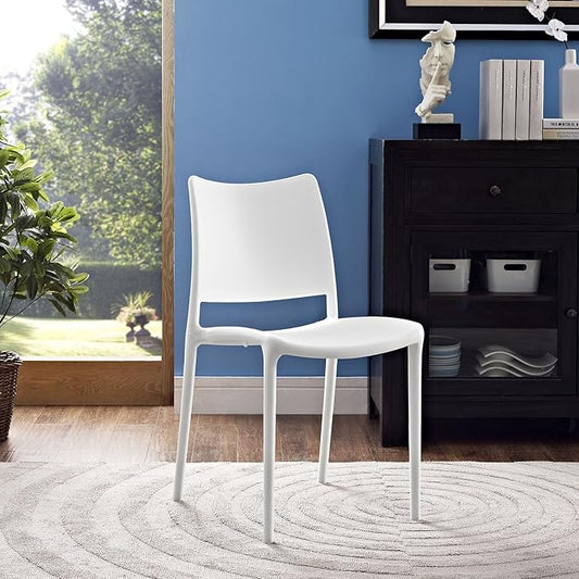 Modway MO- Hipster Contemporary Modern Molded Plastic Stacking, Dining Chair, White