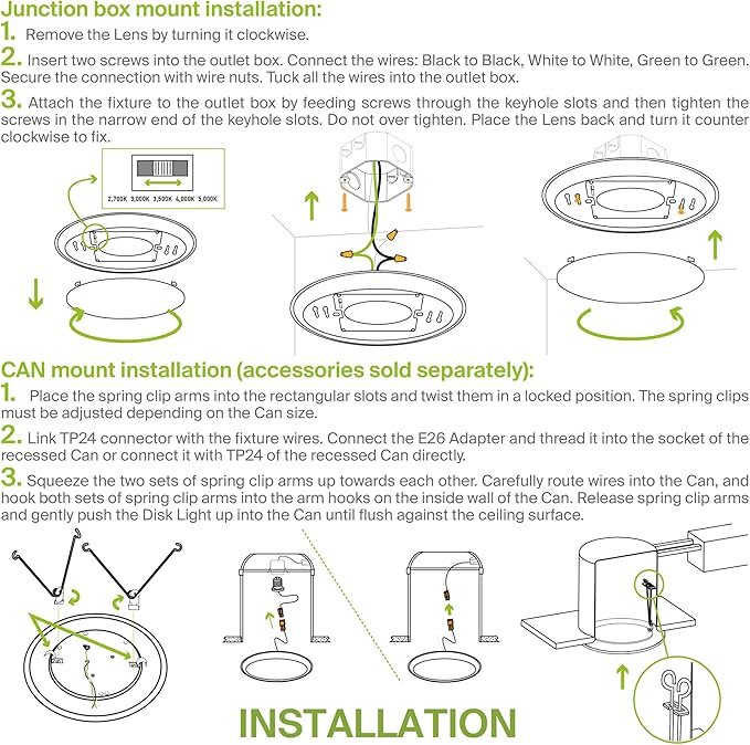 ASD 12 Pack LED Disk Lights 6 Inch, 15W 5CCT 2700K-5000K 1245LM CRI90+, Dimmable Flush Mount Ceiling Light Fixture, Low Profile Surface Mount Disc, Junction Box or Recessed Can Install, UL Energy Star