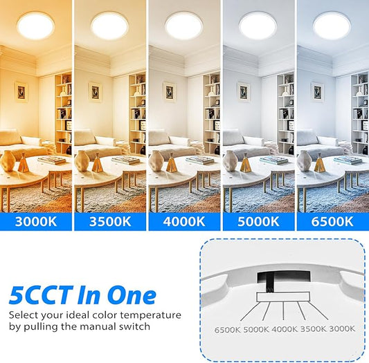 Peasur 15Inch LED Ceiling Light Flush Mount, 5CCT 3000K-6500K Adjustable Ceiling Light Fixture, 3000LM 30W Bright White Flat Lighting Fixture for Hallway Kitchen Bathroom Bedroom