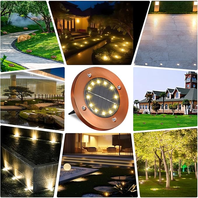 JKIMK Solar Ground Lights Outdoor Waterproof Flat Garden Solar Disk Lights Floor 12 LED 16 Pack for Garden Patio Pathway Landscape Driveway Yard Path Decor