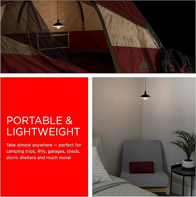 UltraPro USB LED Pendant Light with Hooded Shade, Lightweight, Hanging Light Fixture, Vintage Farmhouse Style, Camping, Garage, Shed, Storm Shelter and More, 61748