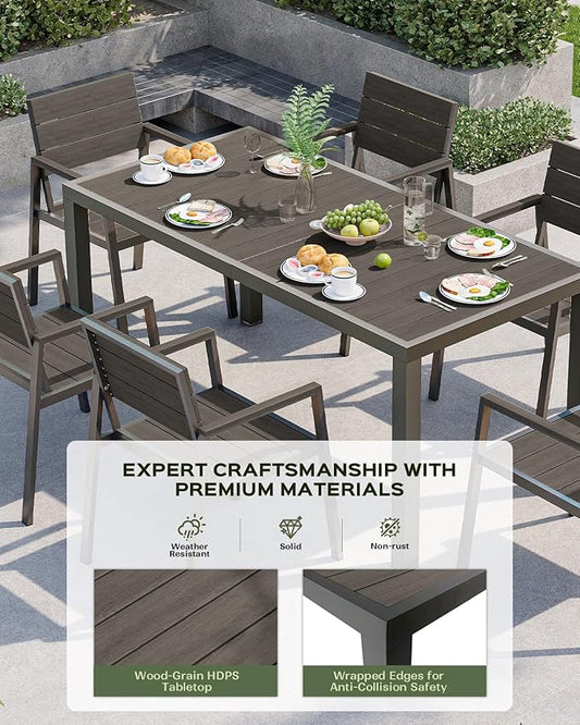 Vexwalx 7-Piece Outdoor Dining Set, Aluminum Dining Table Set for 6, Patio Table and Chairs Set with Umbrella Hole, All Weather HDPS Outdoor Table and Chairs for 6 (Charcoal)