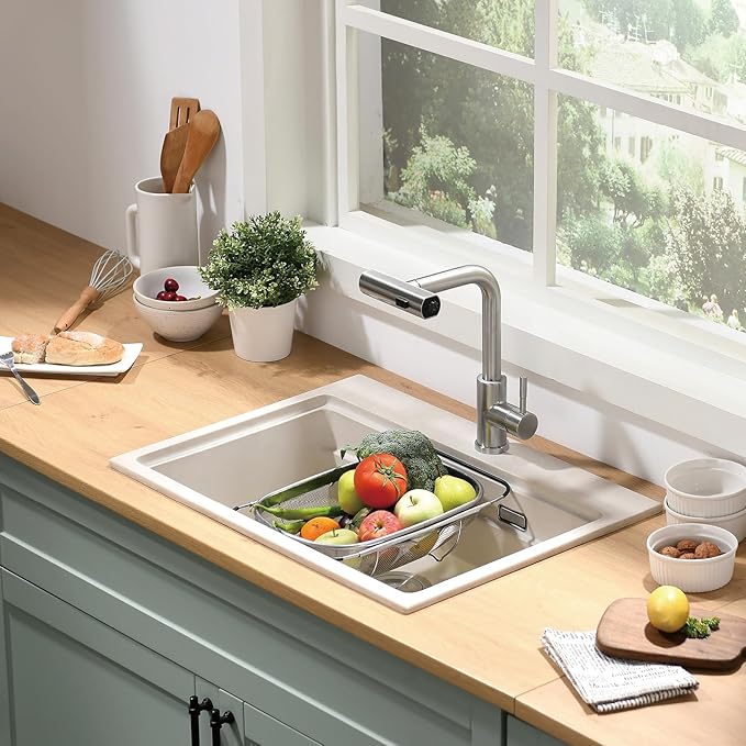 CENOSA Kitchen Faucet with Pull Down Sprayer Brushed Nickel Waterfall Sink Faucet Suitable for RV, Laundry Room, and Campers