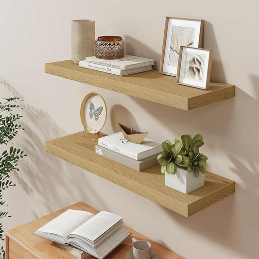 36"W x 9.3"D Floating Shelves for Wall, Wall Mounted Bathroom Shelves 2 Pack Deep Floating Shelf for Bedroom Kitchen Living Room, Rustic Wooden Wall Shelf with Invisible Bracket for Books Decor