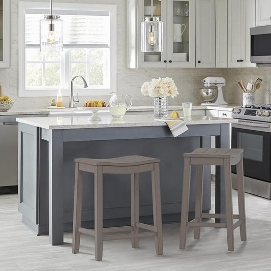 Hillsdale Fiddler Wood Backless Counter Height Stool with Saddle-Style Seat, Aged Gray