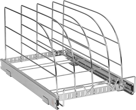 HOLDN’ STORAGE Pull Out Organizer for Bakeware, Cutting Board and Trays, Adjustable Dividers - Heavy Duty, Lifetime Limited Warranty - For Narrow Cabinet Spaces, 12.5”W x 21”D x 11”H, Chrome