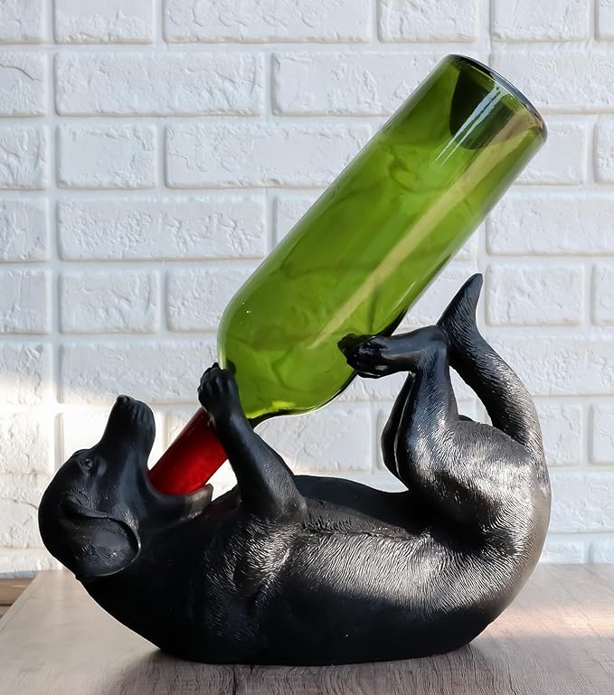 Ebros Lifelike Purebreed Pedigree Canine Adorable Black Labrador Retriever Dog Wine Bottle Holder Figurine Statue As Kitchen Wine Cellar Centerpiece Decor Storage Organizer
