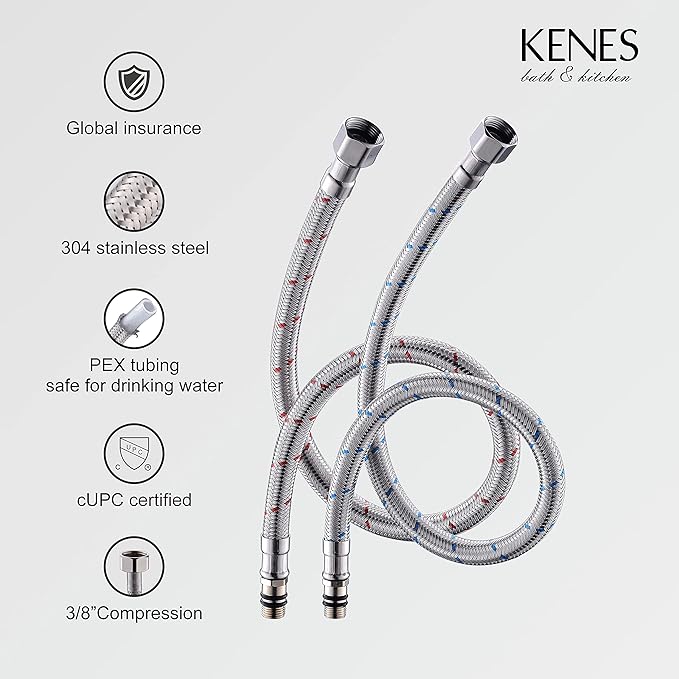 KENES Brushed Gold Bathroom Faucets, Modern Single Hole Lavatory Vanity Faucet, Single Handle Bathroom Sink Faucet Gold, with Pop Up Drain & Water Supply Hoses LJ-9031-4