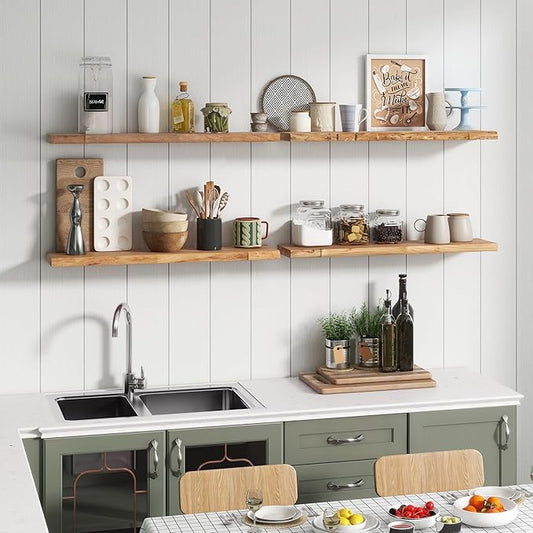 Reclaimed Elm Wood Floating Shelf for Wall, Live Edge 55"W x 9.2"D x 1.4"H, 1 Pack with Invisible Bracket, Large Wall Mounted Shelf for Living Room Bedroom Kitchen Bathroom Decor, Natural Finish