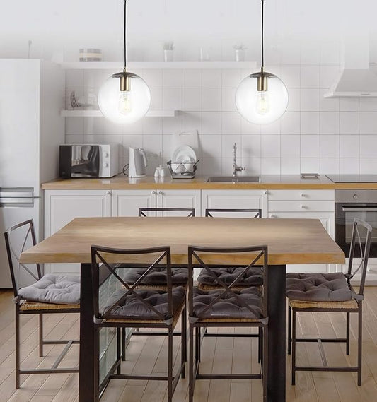 JONATHAN Y 7.75" Clear/Brass Gold Modern Globe LED Pendant Light, Industrial Hanging Ceiling Lamp for Kitchen Island, White Glass Globe Shade, LED Bulb Included (JYL9528C)