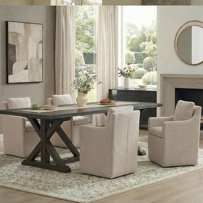 KISLOT Upholstered Dining Chairs with Casters, No Assembly Modern Accent Armchair with Rollers for Dining Room, Bedroom, Living Room, Reading Room, Already Assembled, Sand, 1 Box