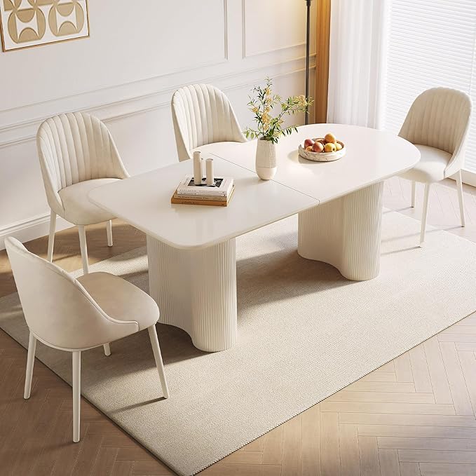 Guyii 62.99" Dining Table Set with 4 Chairs, Modern Kitchen Table Set, Indoor Dining Table for Kitchen, Bar, Living Room, Breakfast Nook, Small Space, Cream White