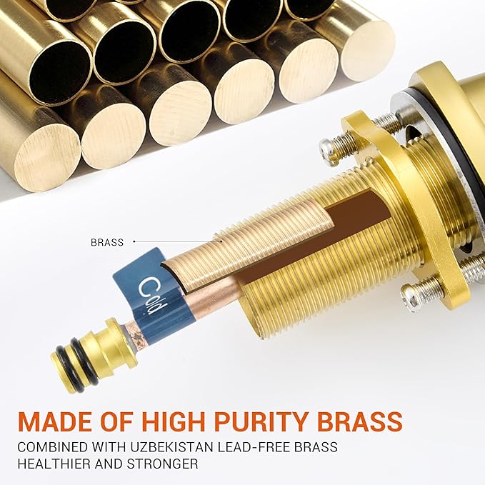 Gold Bathroom Faucet with Sprayer - Brushed Gold Faucets for Sink 3 Holes, Bathroom Pull Down Faucet, 2 Handles 8 Inch Widespread Vanity Faucet with Pull Out Sprayer & Pop-up Drain