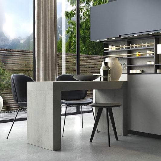 Mobili Fiver, Evolution Dining Table 47.2 x 23.6 in, with Wireless Charger, Concrete Effect, Grey with Two Legs, Made in Italy
