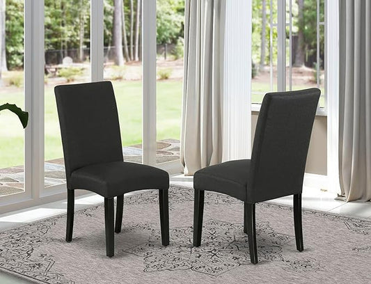 East West Furniture DRP1T24 Driscol Parson Chairs - Black Color Linen Fabric Padded Dining Chairs, Set of 2, Black