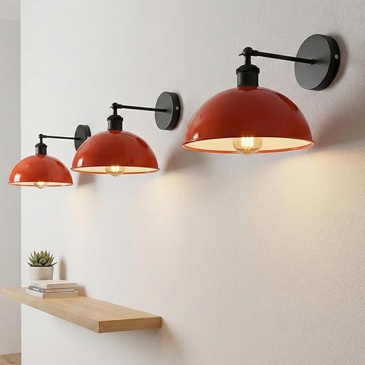 Dome Metal Wall Sconce, 180° Adjustable Industrial Wall Lamp for Bedside, Study, Kitchen, and Living Room Décor. (Orange_)