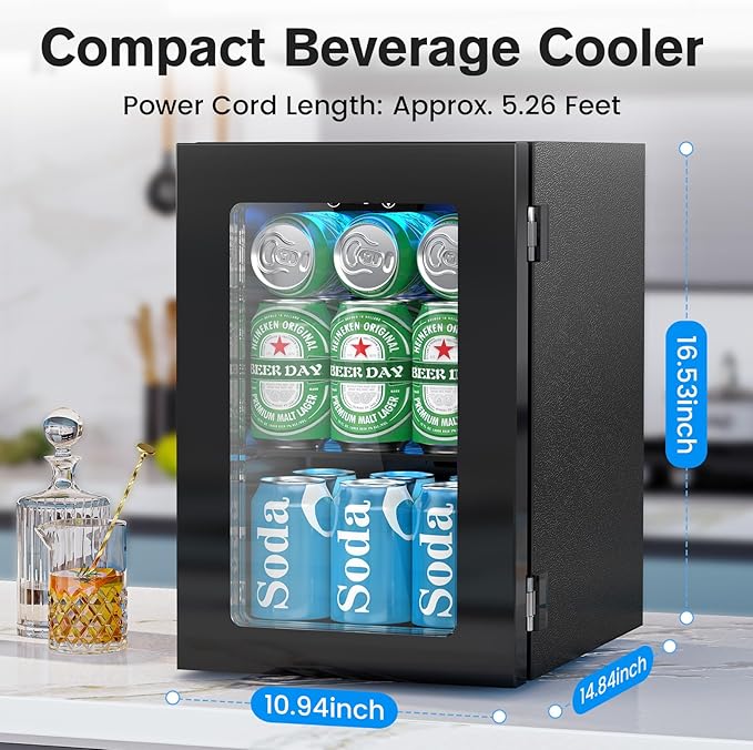 Electactic 24 Cans Beverage Refrigerator Cooler, Mini Fridge Countertop Drink Cooler for Soda, Canned Beer, Adjustable Digital Temperature Control for Home Dorm Office, Black