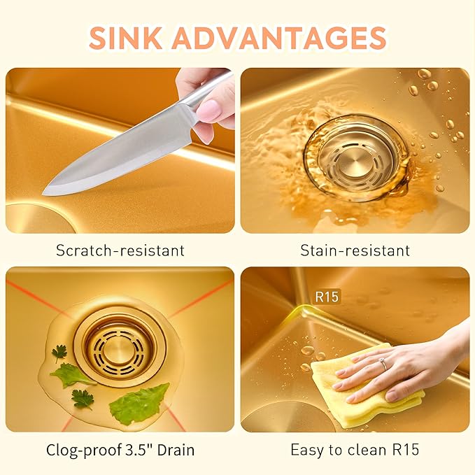 30 Inch Farmhouse Gold Sink, 16 Gauge 304 Stainless Steel Farm Sinks, Drop In Topmount Single Bowl Workstation Sink with all Accessories, 30" x 22" x 10" Large and Deep Kitchen Sink