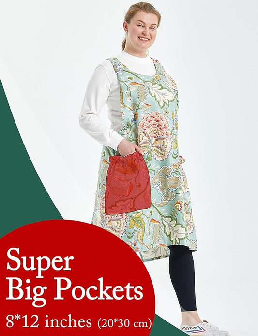 Big Plus Size Aprons for Women with Pockets Cotton Linen Baking Kitchen Cooking